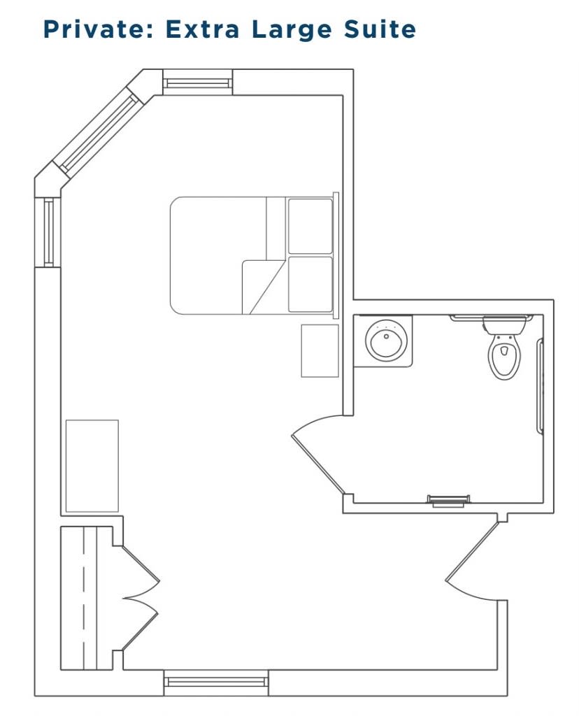 A simple floor plan showcasing a bedroom with an attached bathroom.