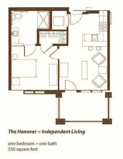 Floor plan of 'The Hanover' independent living apartment.