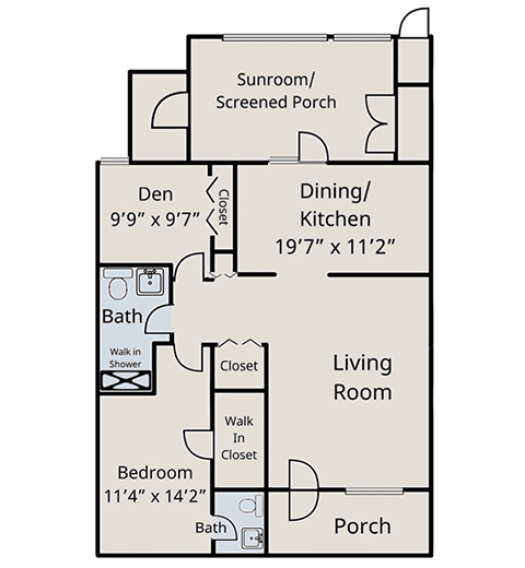 A detailed floor plan of a residential space, including labeled rooms and dimensions.