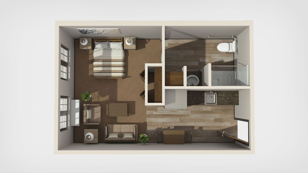 A detailed top-down view of a modern apartment floor plan.