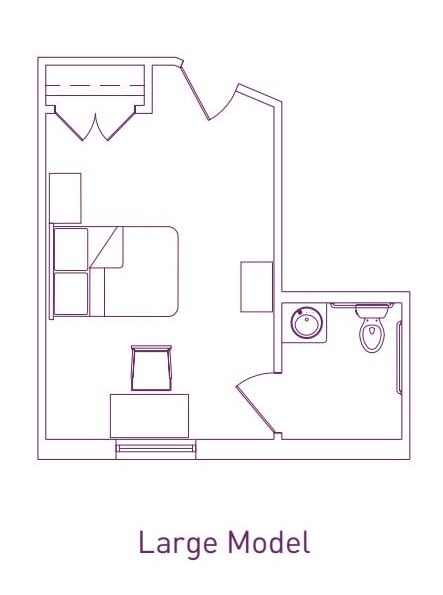 A compact floor plan of a studio apartment featuring a combined living and sleeping area with an adjacent bathroom.