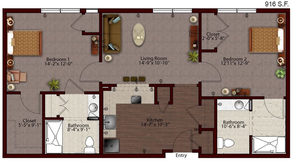 An apartment floor plan showing the layout of rooms, including a living room, kitchen, and bathroom.