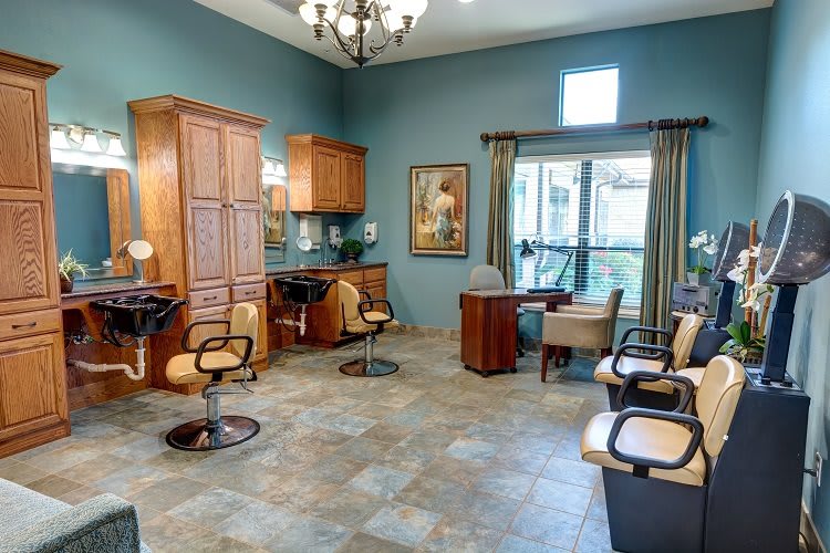 A well-lit salon interior with comfortable chairs and elegant decor.