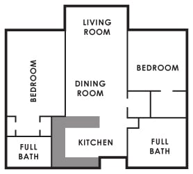 A floor plan layout showing the arrangement of rooms in an apartment.