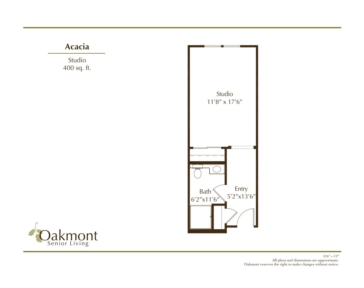 Floor plan for a studio apartment with specified room dimensions.