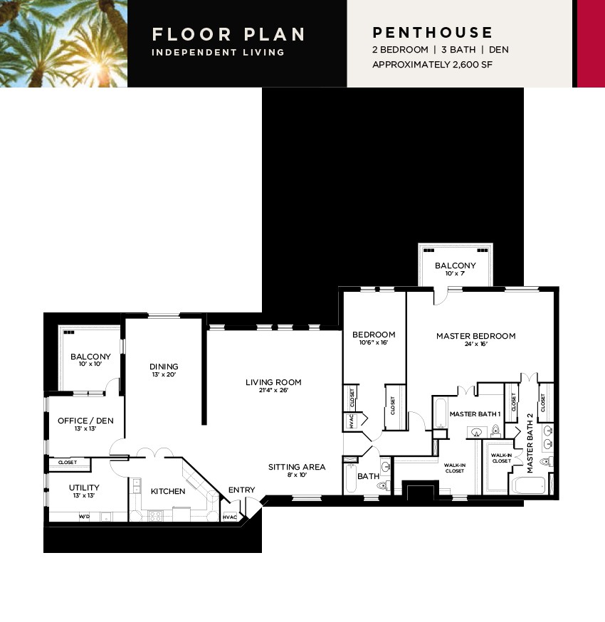 Floor plan layout of a penthouse in Crescent Heights.