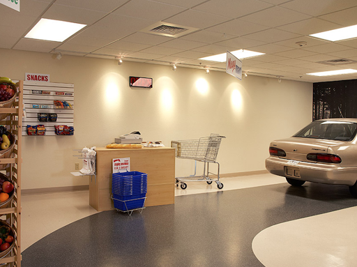 A clean and modern reception area in a hospital.