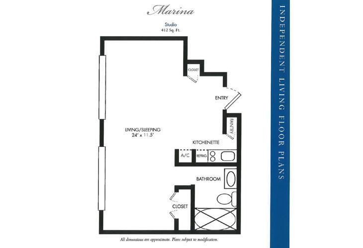 A detailed floor plan of an independent living apartment unit named 'Monroe'.