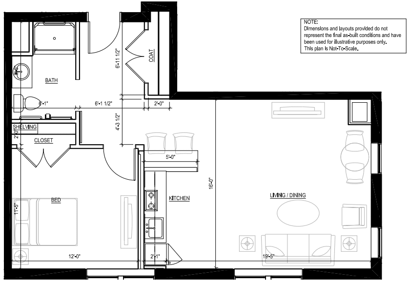 An architectural floor plan showing the layout of an apartment, including rooms and dimensions.