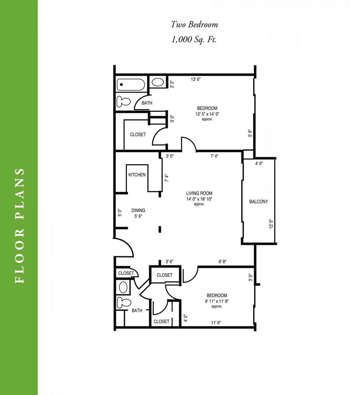A floor plan for a two-bedroom apartment layout.