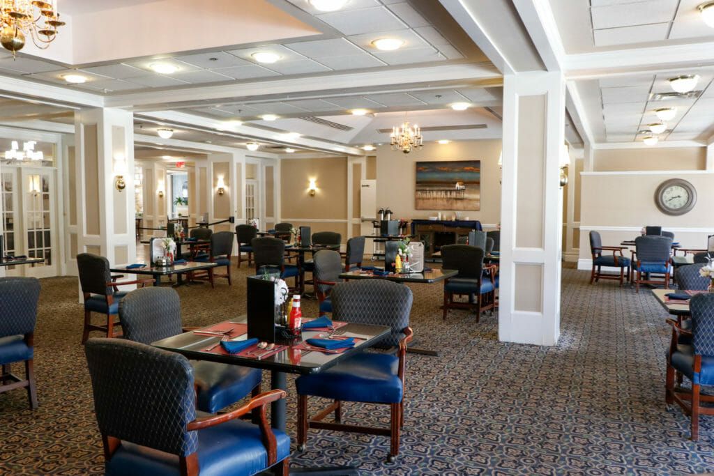Elegant dining area with comfortable seating and sophisticated decor.