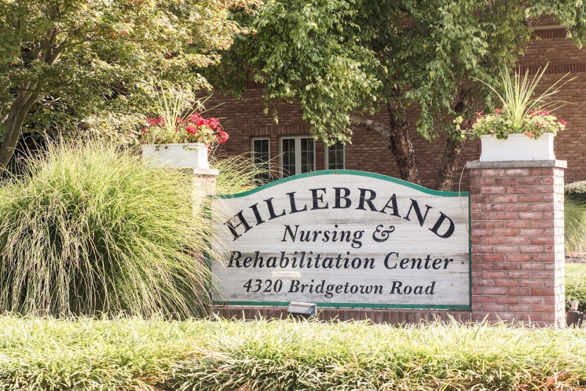 Sign for Hillebrand Nursing & Rehabilitation Center at 4320 Bridgetown Road.