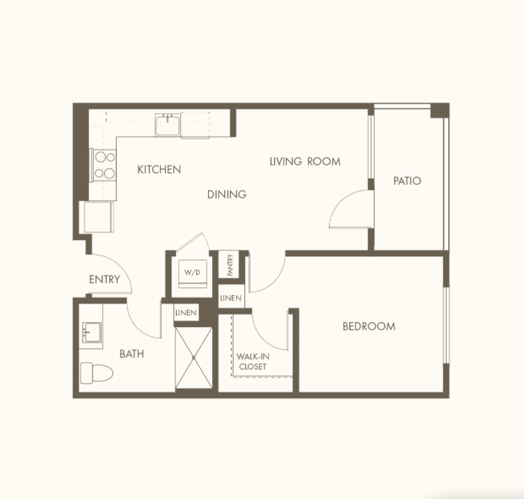 A detailed floor plan of an apartment, showing the arrangement of rooms and spaces.