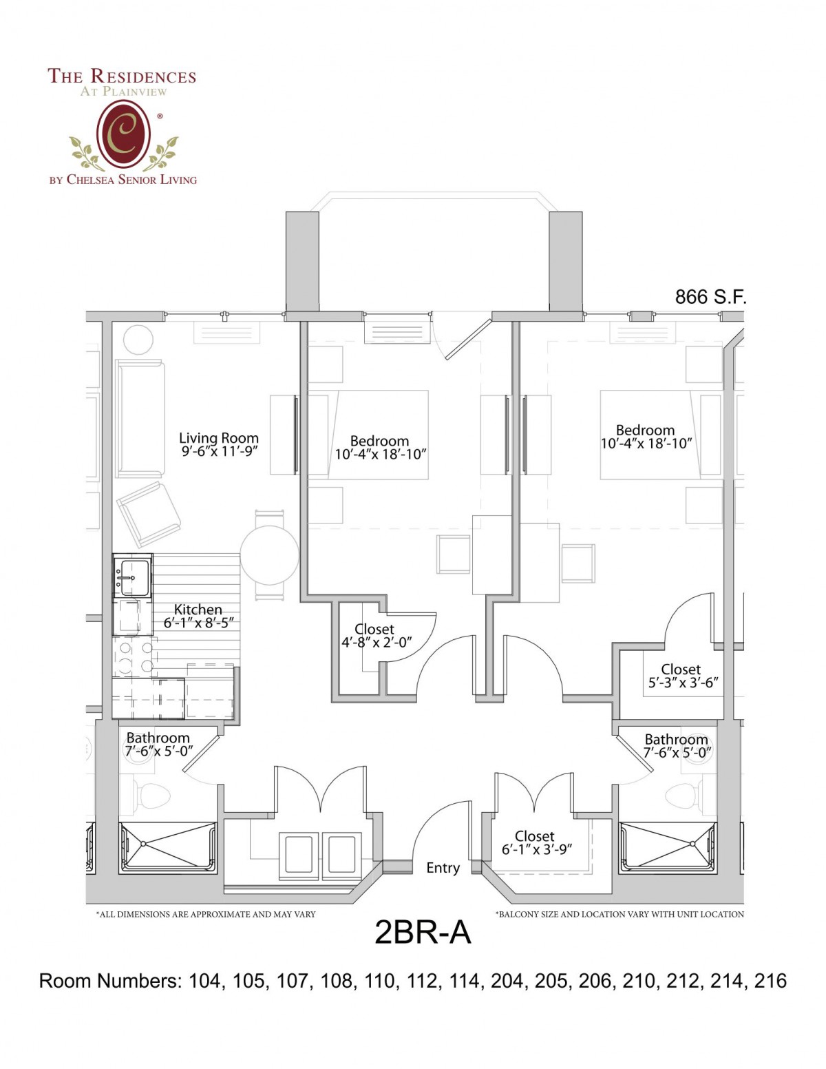 Floor plan of a two-bedroom apartment layout.