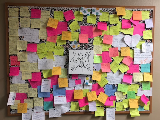 A vibrant bulletin board filled with colorful sticky notes, each holding a unique message or reminder.