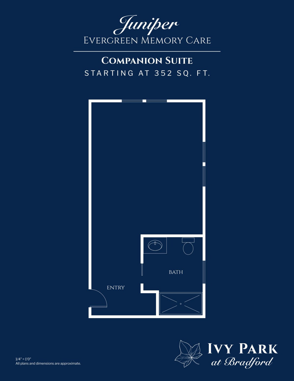Floor plan of a Companion Suite starting at 350 sq. ft.
