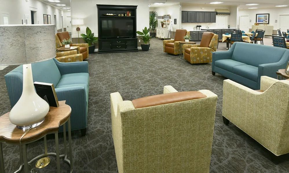 A modern lobby area with various seating options and a cozy atmosphere.