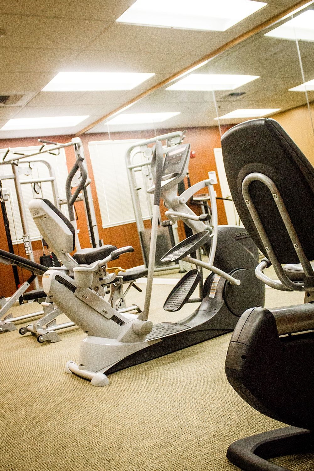 A gym with various exercise machines for fitness enthusiasts.