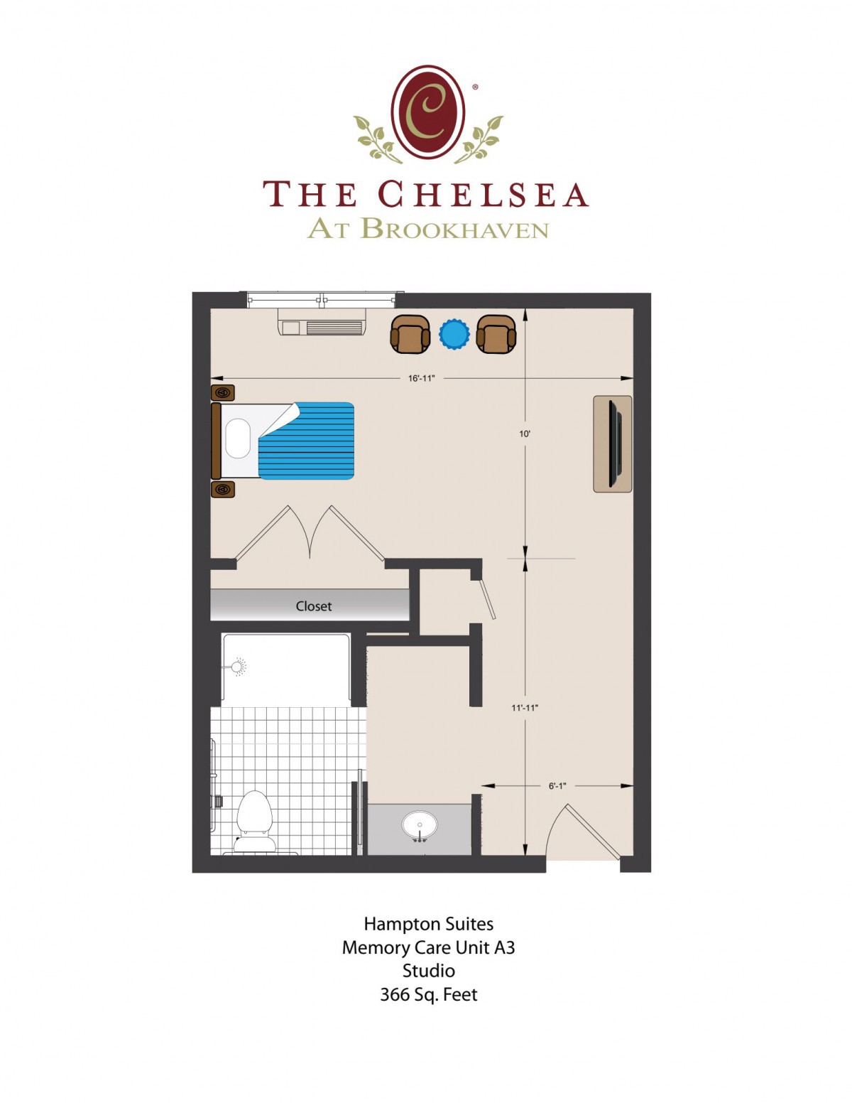 Floor plan of a memory care unit at The Chelsea At Fanwood.