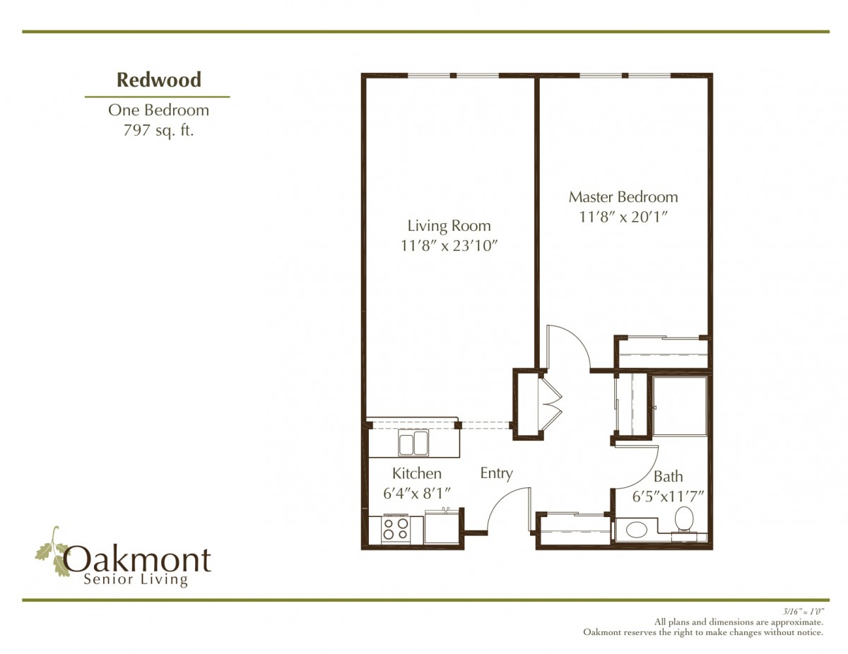 Floor plan of a one-bedroom apartment with labeled rooms.