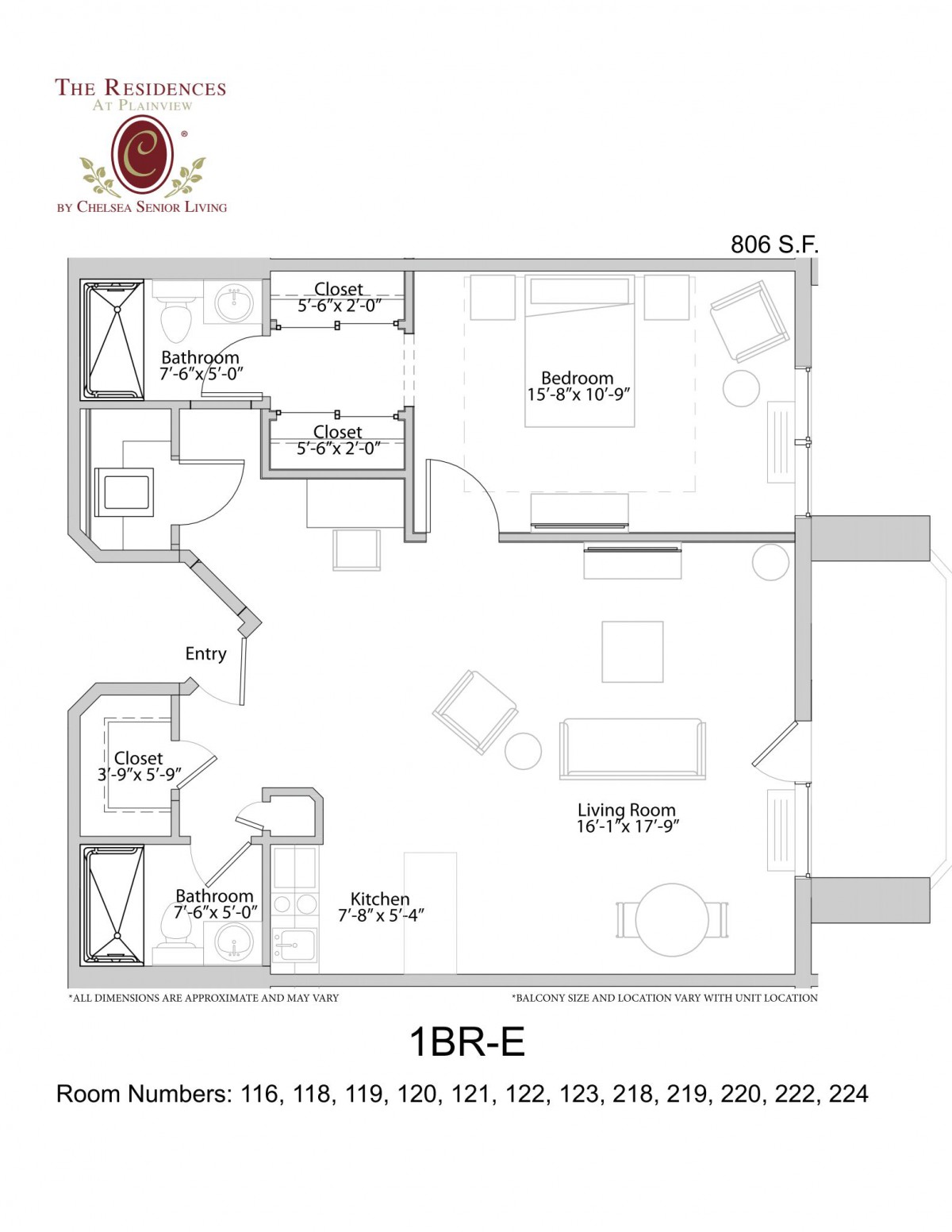 Floor plan of a one-bedroom apartment, showcasing the layout of rooms and functional areas.