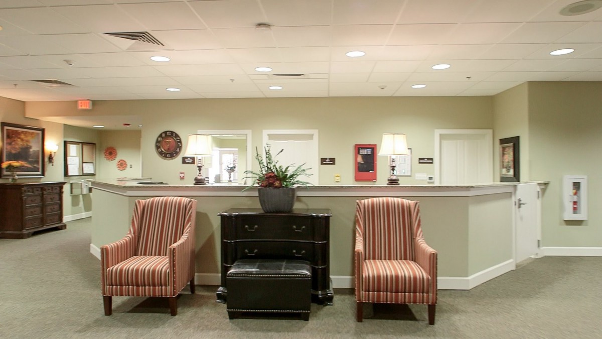 A cozy reception area with comfortable chairs and elegant decor.