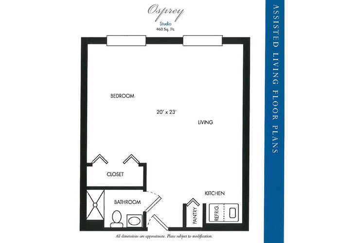 Floor plan of a studio apartment showing layout and dimensions.