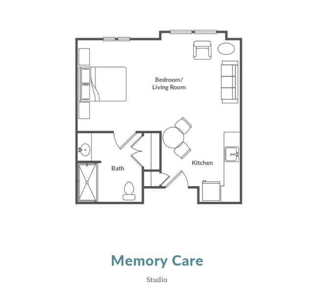 Floor plan of a Memory Care Studio apartment.