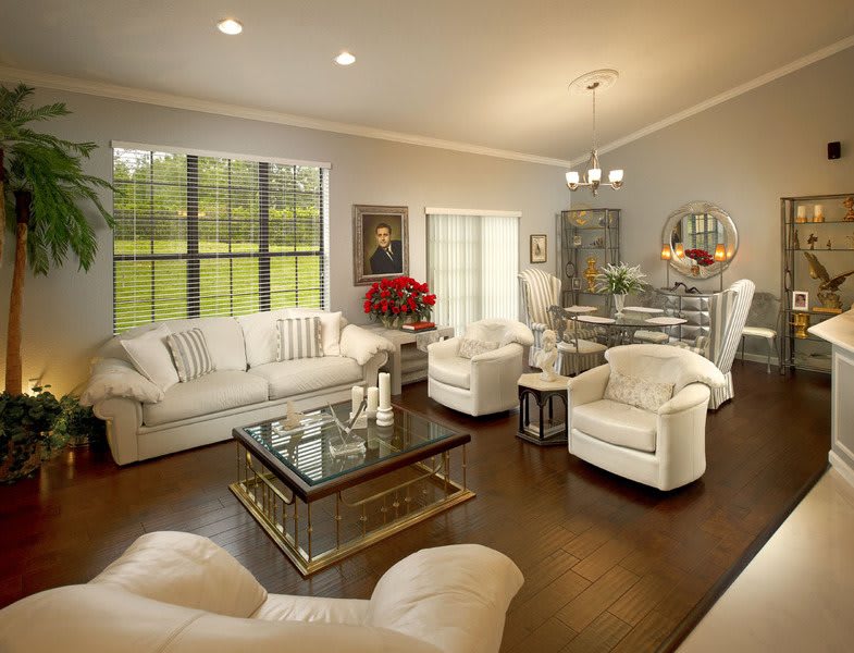A stylish and cozy living room with elegant furniture and decor.