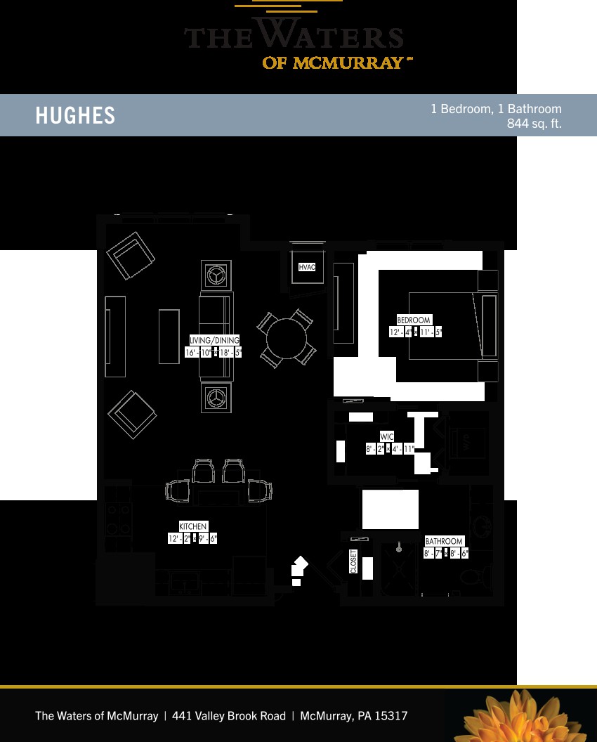 A blueprint layout of a single floor, highlighting room arrangements and furniture placements.