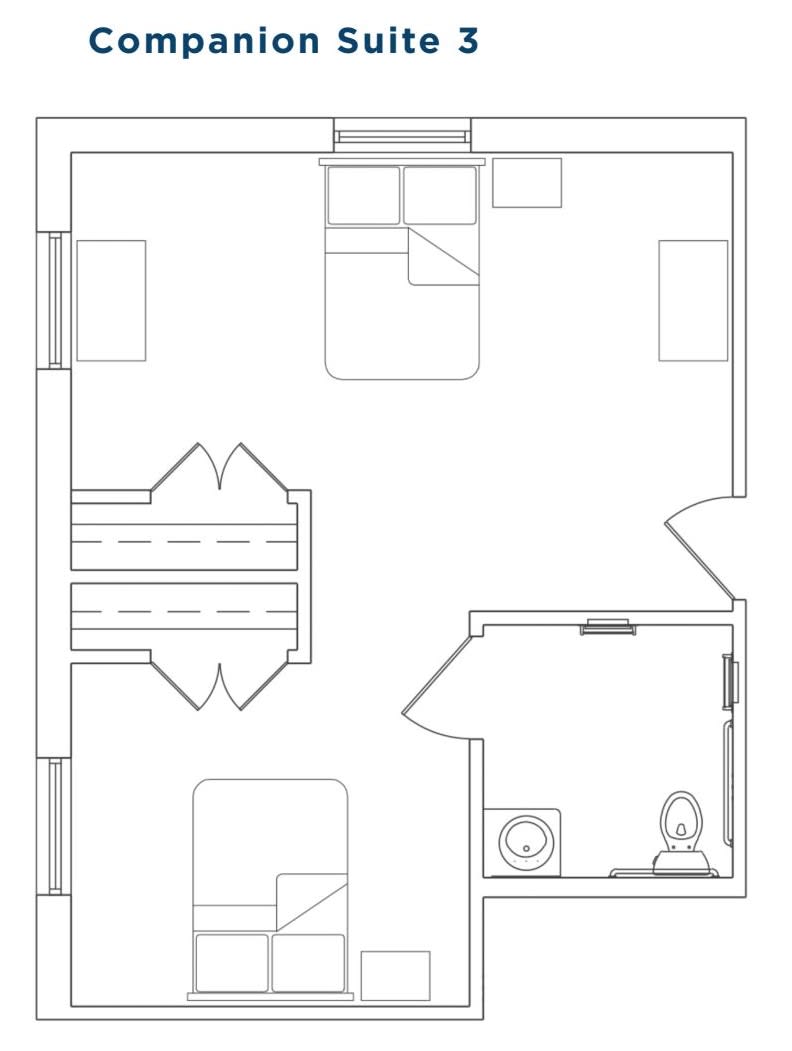 A simple floor plan featuring a bedroom and bathroom layout.