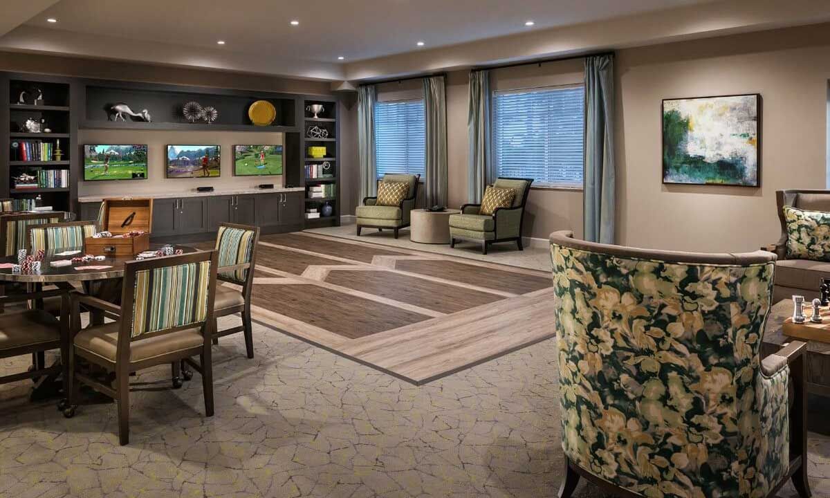 A cozy living room with elegant furniture and decor.