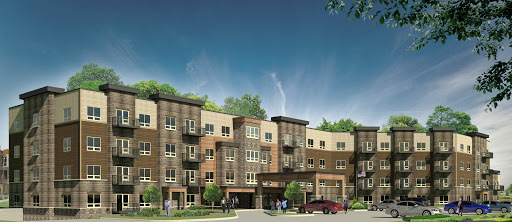 A modern apartment complex showcasing stylish architecture and a welcoming environment.