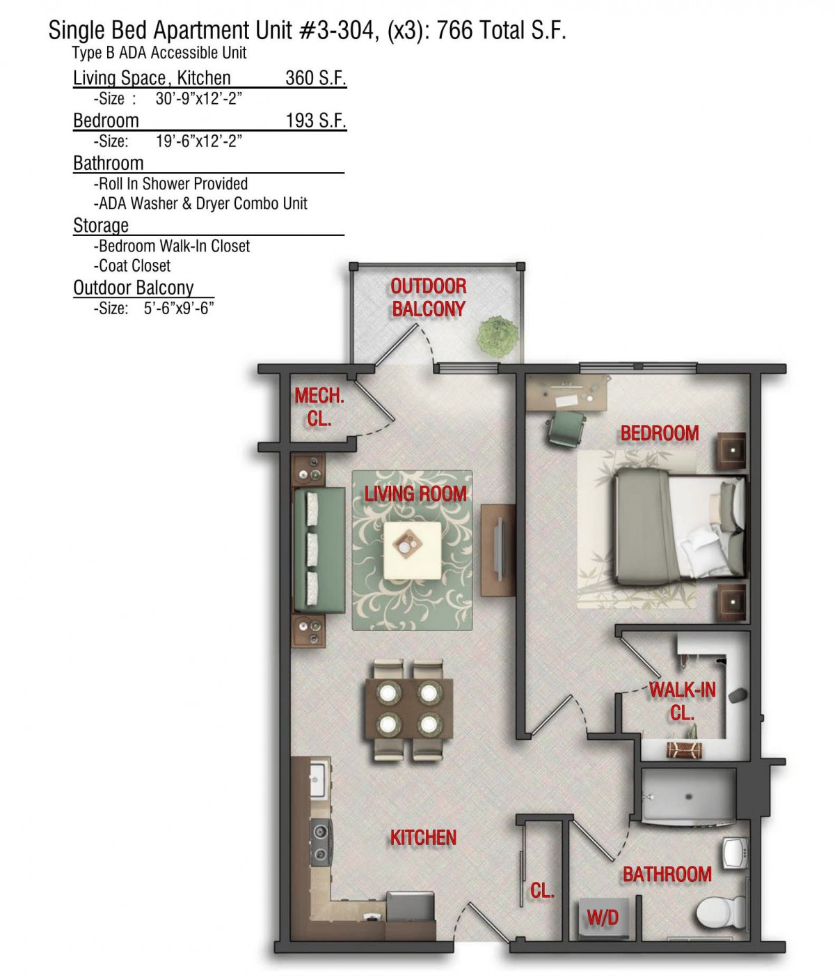 A detailed floor plan of a two-bedroom apartment featuring labeled rooms and dimensions.