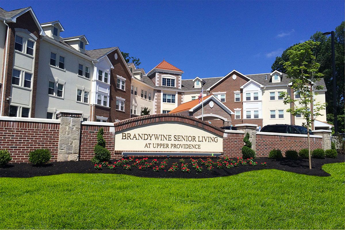 A photo of Brandywine Senior Living at Upper Providence, showcasing the elegant architecture and inviting exterior.