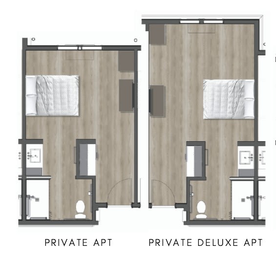 Comparison of private and deluxe apartment floor plans.
