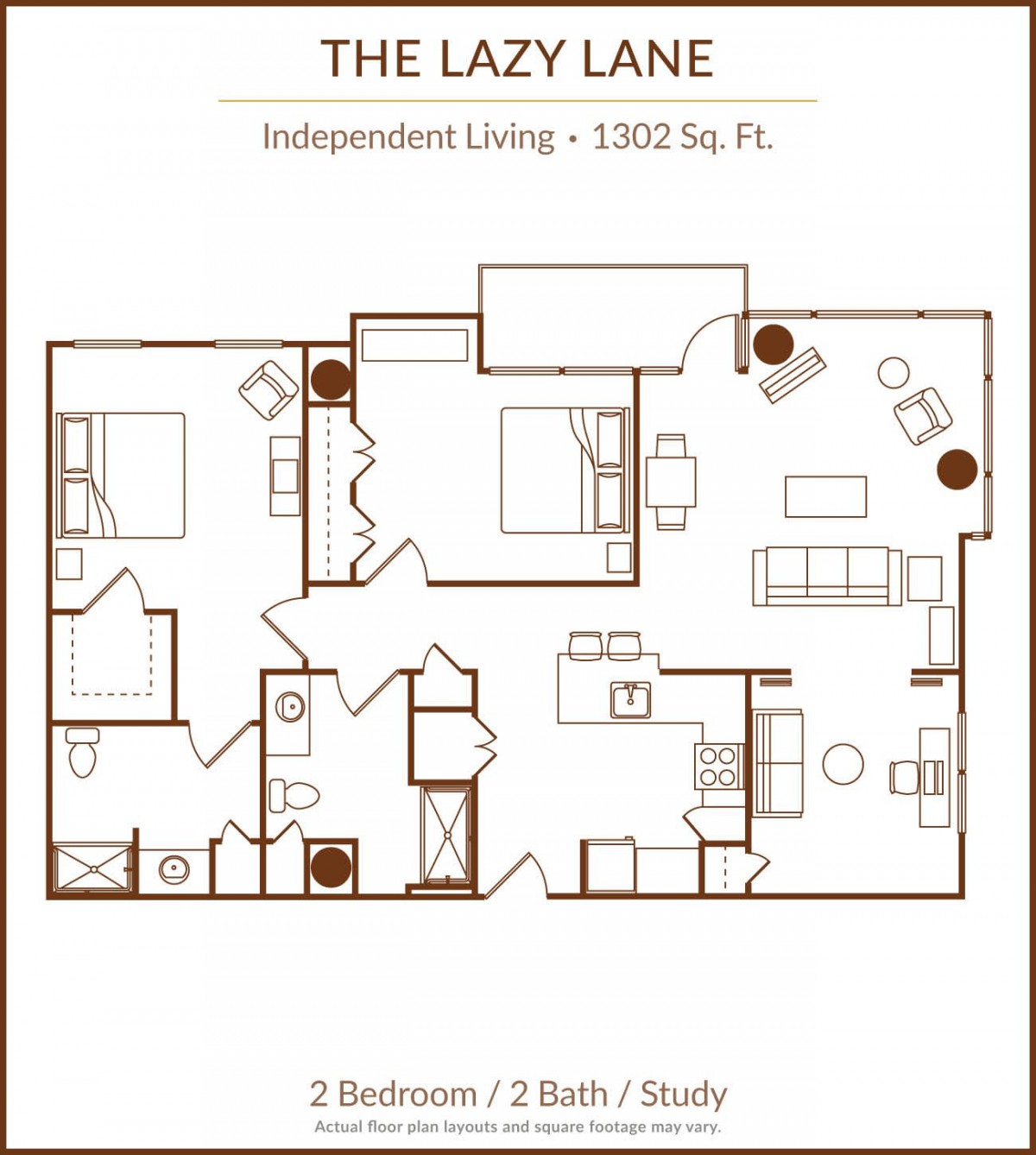 The Lazy Lane floor plan for independent living, measuring 1359 sq. ft.