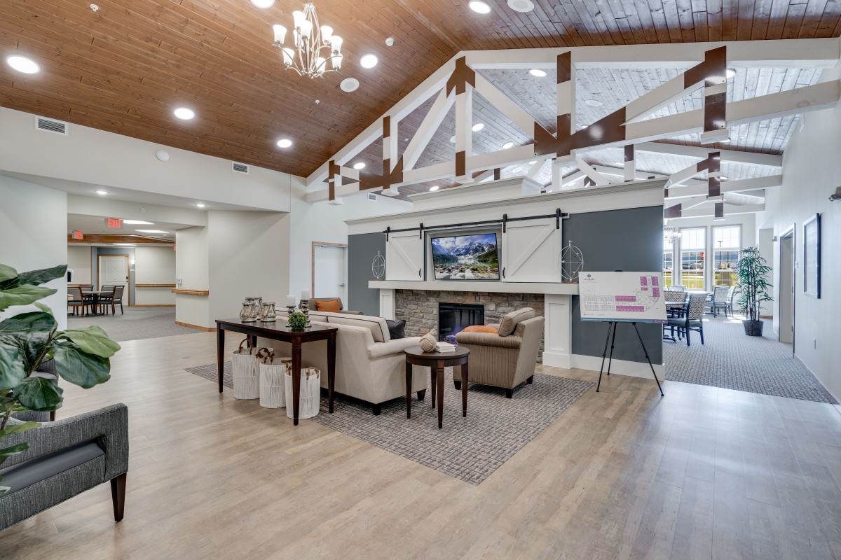 A modern and spacious lobby area with comfortable seating and stylish decor.