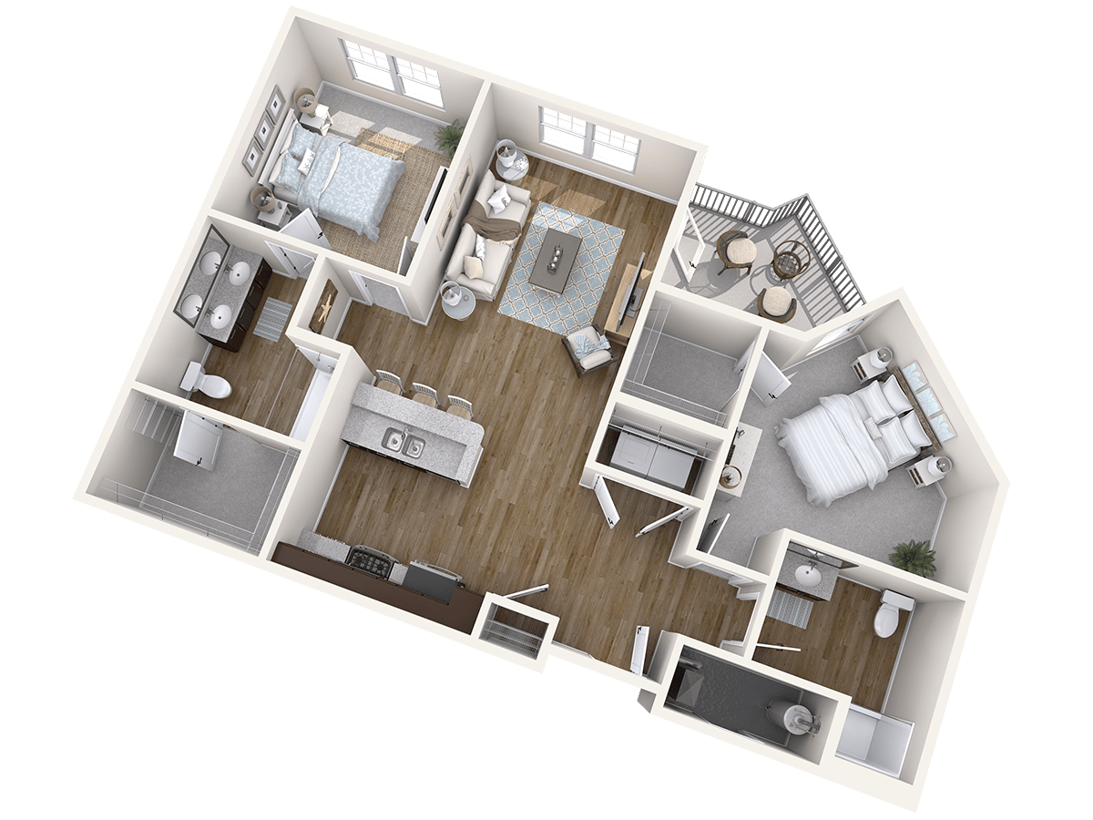A detailed floor plan of a two-bedroom apartment.