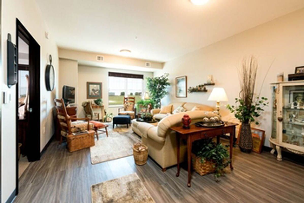 A cozy living room with a blend of modern and traditional decor, featuring comfortable seating, lush plants, and warm lighting.