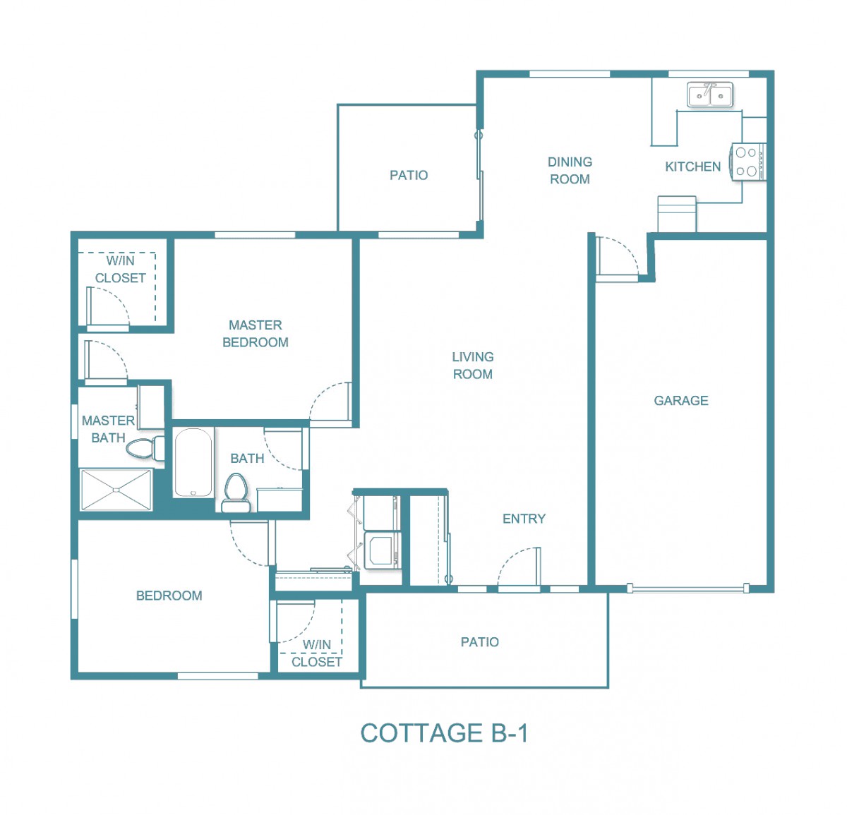 Floor plan layout for Cottage B-1.