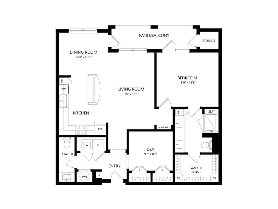 A detailed floor plan of an apartment with labeled rooms.