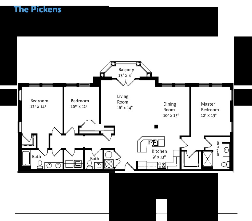 A detailed floor plan showing the layout of an apartment with multiple rooms.
