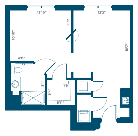 This is a floor plan of an apartment showing the layout of rooms and spaces.