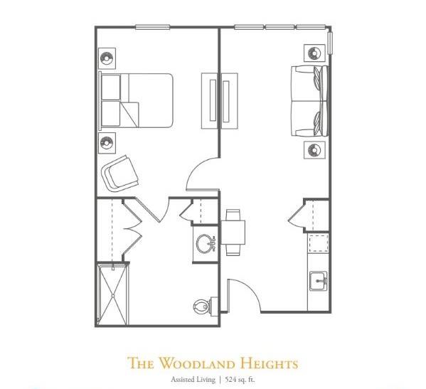 Floor plan of a one-bedroom apartment.