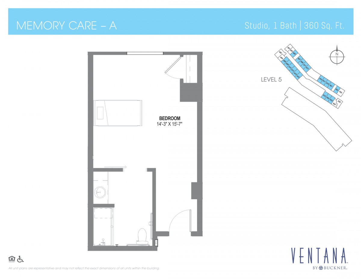 Floor plan of a studio apartment with kitchen and bathroom areas.