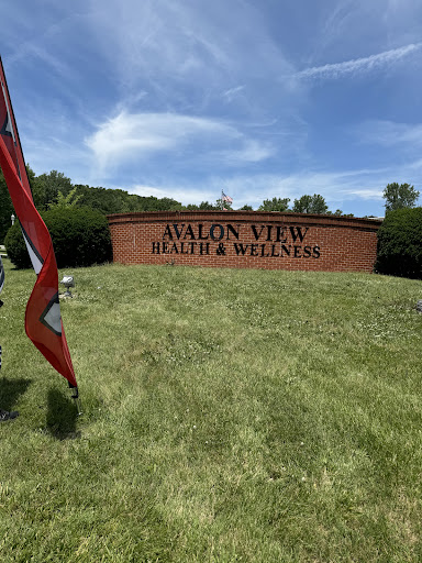 A sunny day view of the Avalon View Health & Wellness center sign, surrounded by lush greenery.