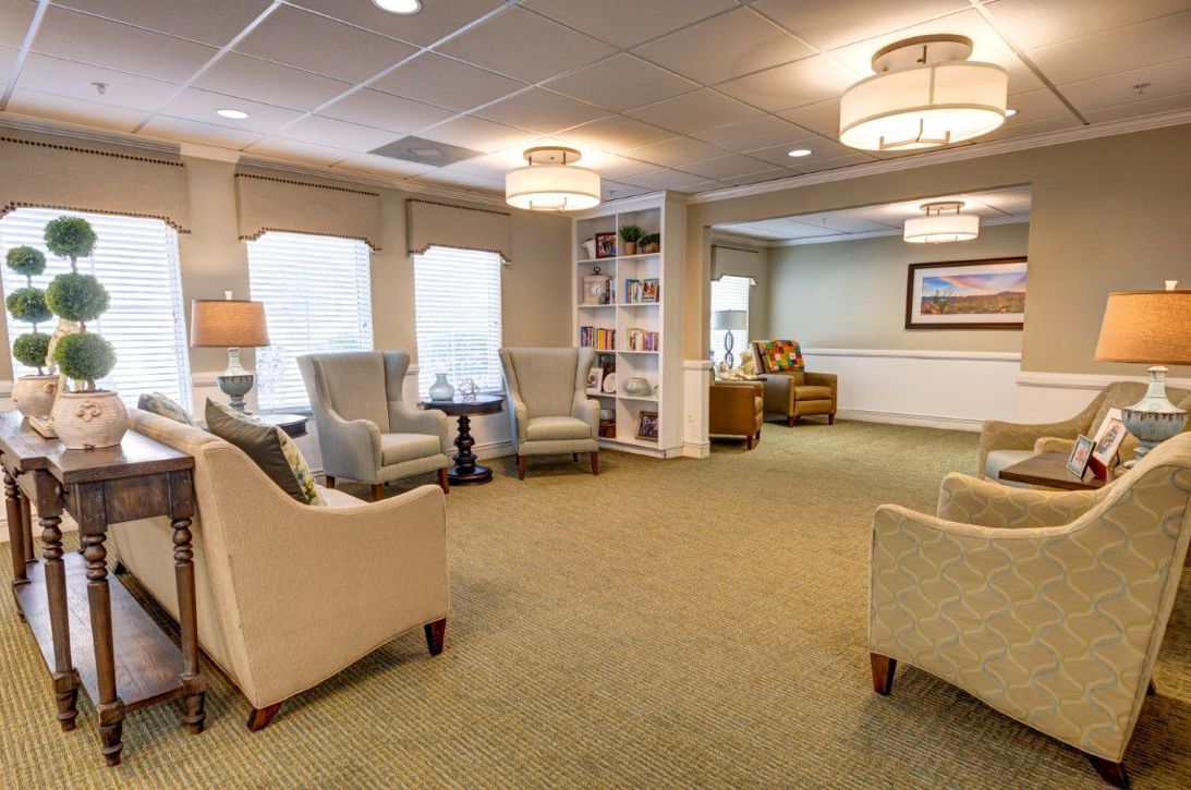 A cozy lounge with comfortable seating and ambient lighting.