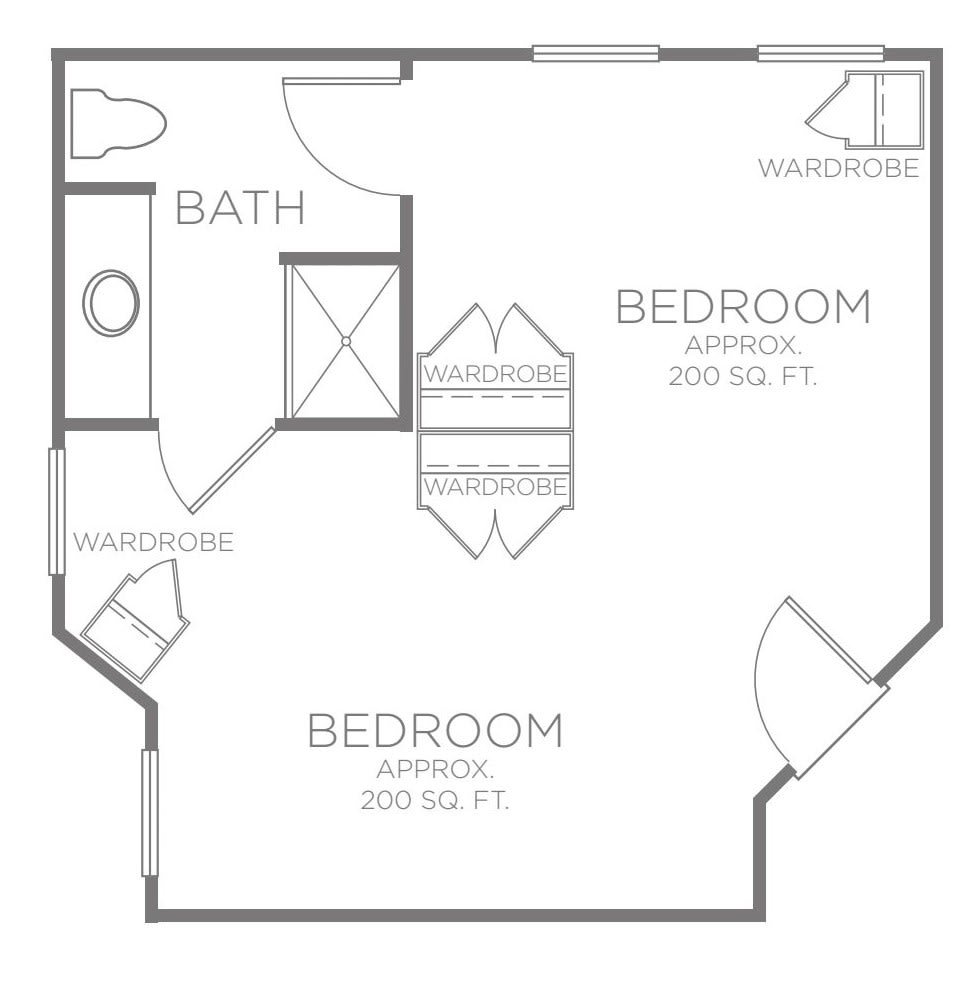 A floor plan showing two bedrooms and a bathroom.
