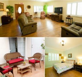 A cozy home interior featuring a spacious living room, comfortable bedroom, and inviting patio area.